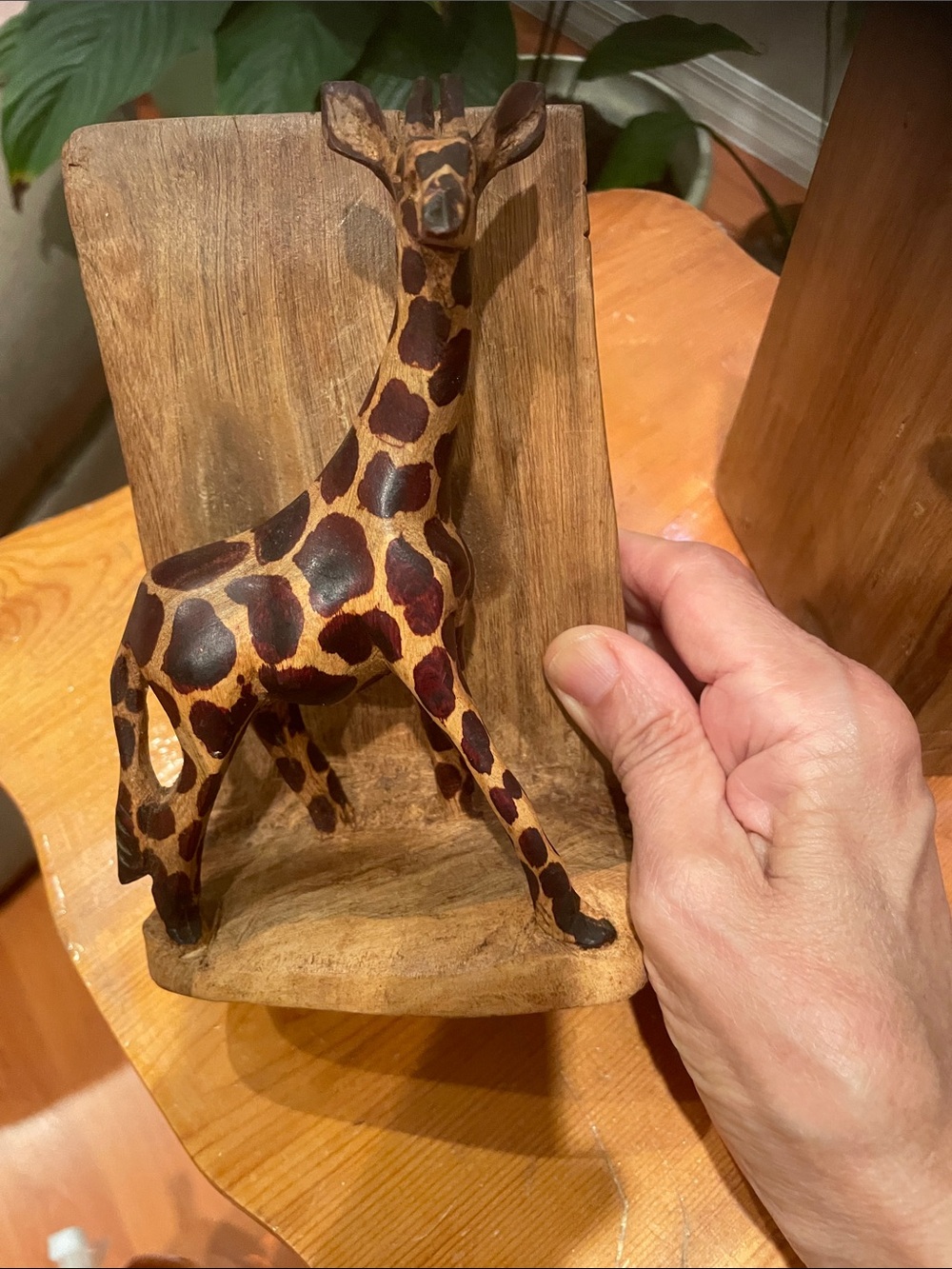 Hand-Carved Wooden Giraffe Bookends - Picture 2 of 5